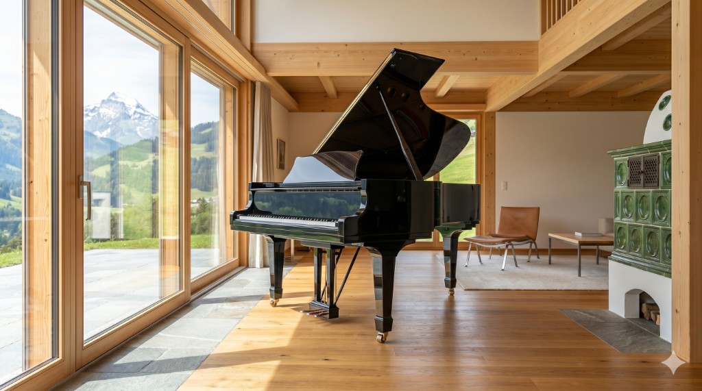 Flügel transportieren – Grand Piano in einer Schweizer Chalet-Wohnung