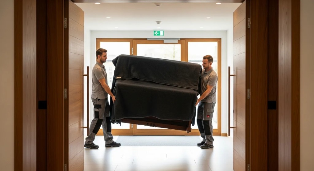 Geschütztes Klavier beim professionellen Transport – Versicherung prüfen